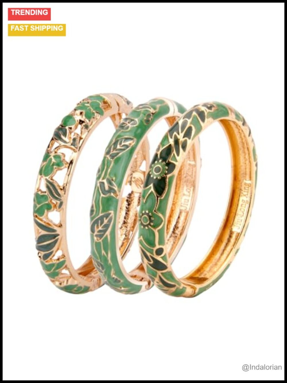 Gold Plated Enamel Bangle Bracelet Set Hinged Cuff Women Jewelry Gift
